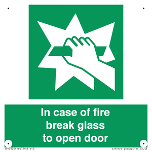In case of fire break glass to open door